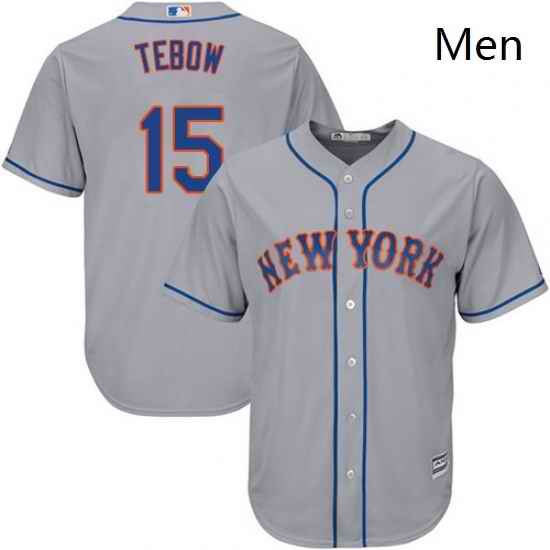 Mens Majestic New York Mets 15 Tim Tebow Replica Grey Road Cool Base MLB Jersey